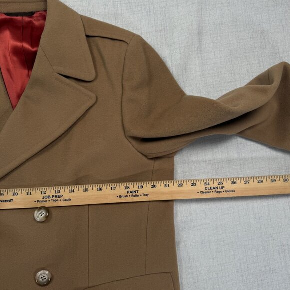 VTG Overcoat Tan Wool Double Breasted Red Satin Lined Coat Mitchell Daroff - Picture 12 of 16